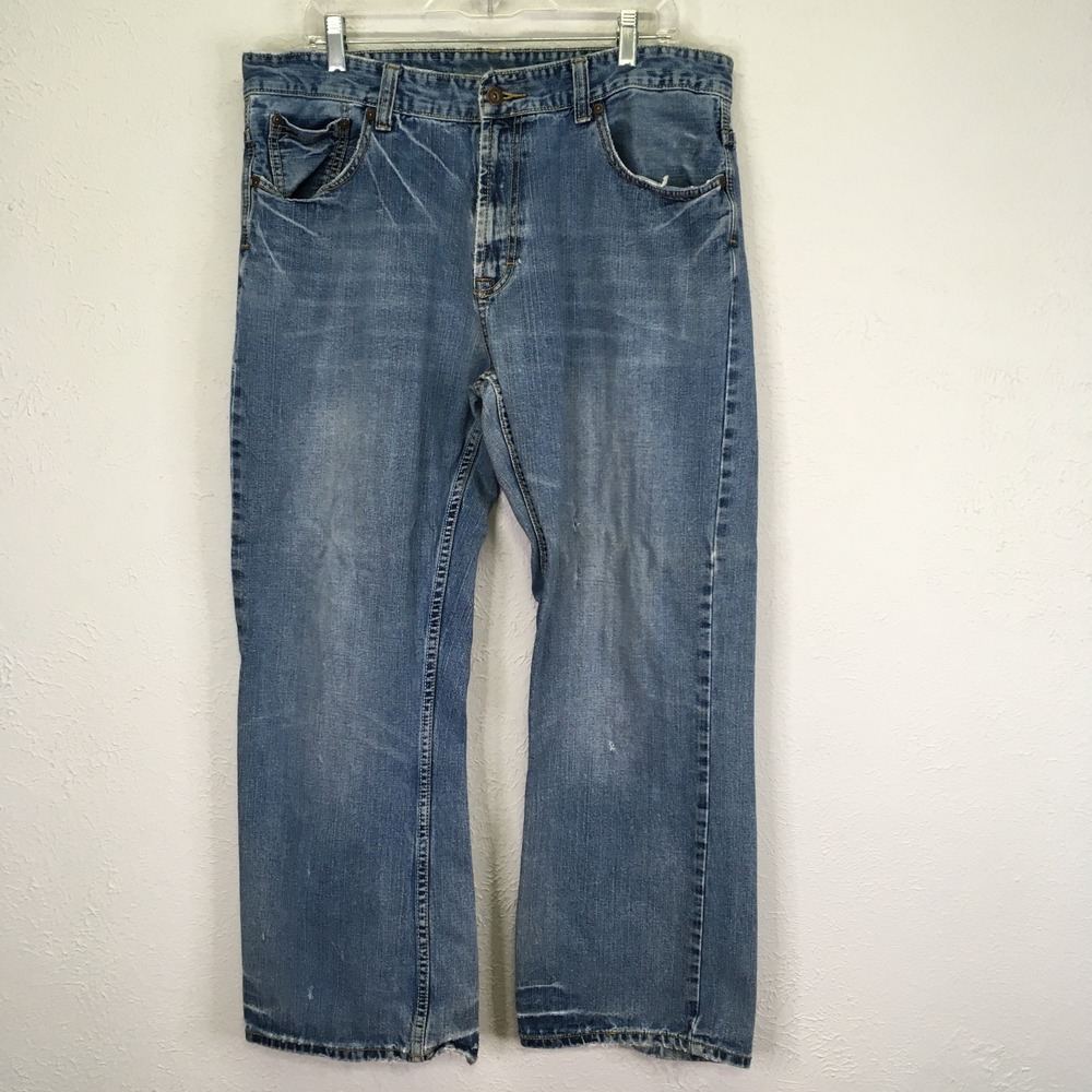 Fly Paper Jeans Mens 36X30 Blue Straight‎ Leg Denim Medium Wash Distressed